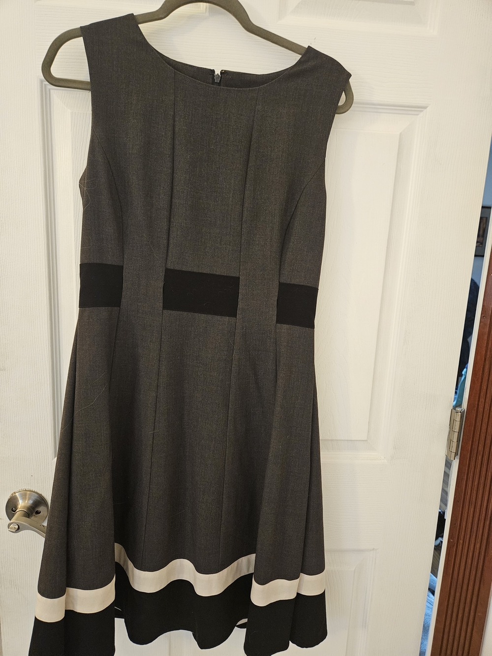 Calvin Klein Gray Fit-and-Flare Dress with Black & Cream Bands